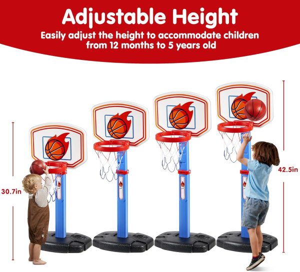 JOYIN Toddler Basketball Arcade Game Set, Adjustable Basketball Goal with 4 Balls for Kids Indoor Outdoor Play, Carnival Games, Christmas Birthday Gift for Boys Girls Age 1 and Up - Air Pump Included - Image 2