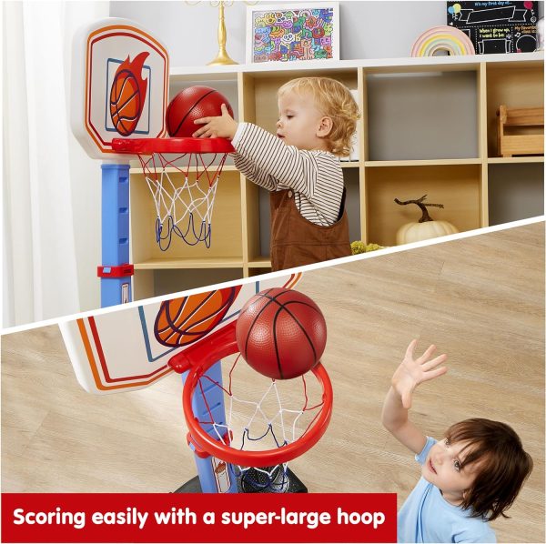 JOYIN Toddler Basketball Arcade Game Set, Adjustable Basketball Goal with 4 Balls for Kids Indoor Outdoor Play, Carnival Games, Christmas Birthday Gift for Boys Girls Age 1 and Up - Air Pump Included - Image 3