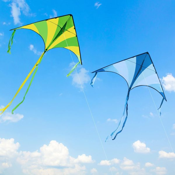 JOYIN 3 Packs Large Delta Kite Green, Blue and Rainbow, Easy to Fly for Kids with 262.5 ft String, Large Delta Beach Kite for Outdoor Games and Activities - Image 2