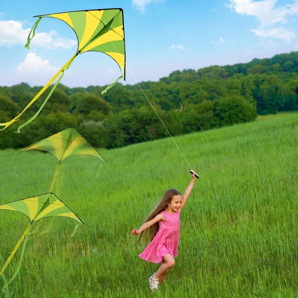 JOYIN 3 Packs Large Delta Kite Green, Blue and Rainbow, Easy to Fly for Kids with 262.5 ft String, Large Delta Beach Kite for Outdoor Games and Activities - Image 3