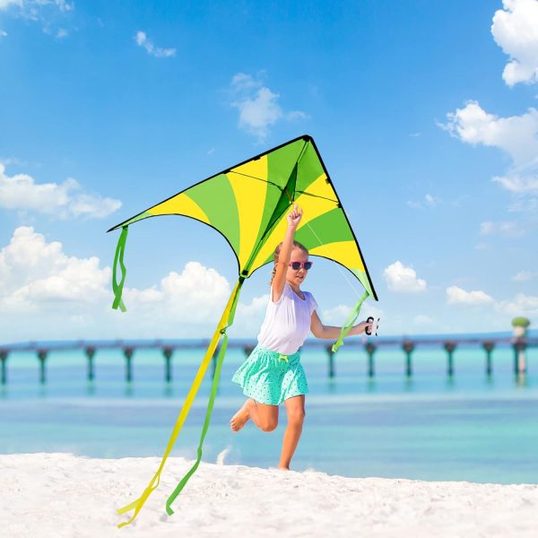 JOYIN 3 Packs Large Delta Kite Green, Blue and Rainbow, Easy to Fly for Kids with 262.5 ft String, Large Delta Beach Kite for Outdoor Games and Activities - Image 5