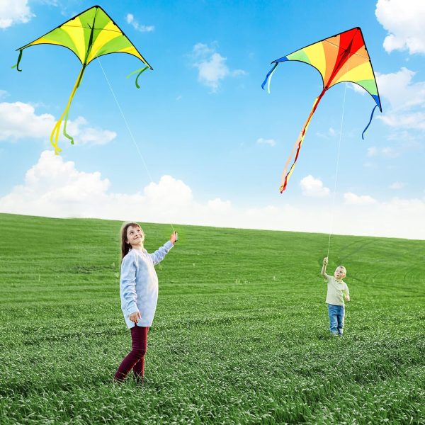 JOYIN 3 Packs Large Delta Kite Green, Blue and Rainbow, Easy to Fly for Kids with 262.5 ft String, Large Delta Beach Kite for Outdoor Games and Activities - Image 7
