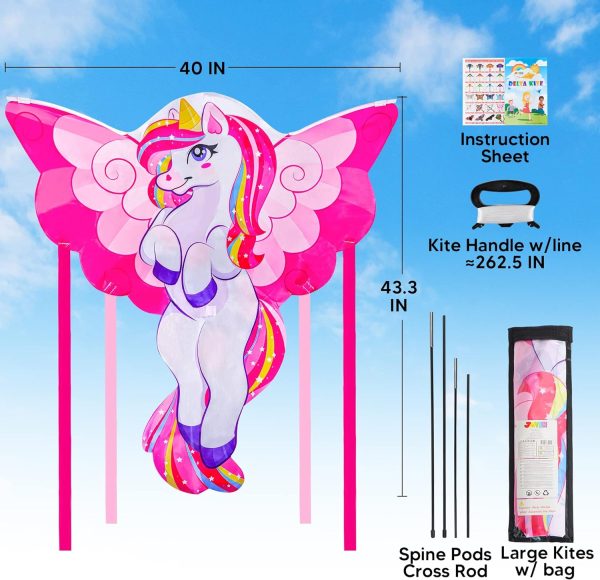 JOYIN 43.3'' Giant Unicorn Kite Easy to Fly for Kids and Adults with 262.5 ft String, Large Beach Kite for Outdoor Games and Activities - Image 7