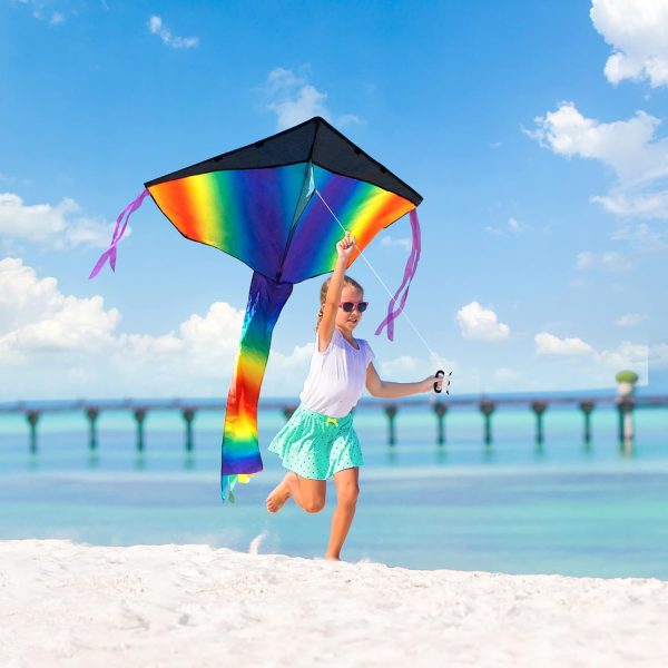 JOYIN 3 Packs Delta Multicolor Kite Warm and Cold Color Easy to Fly for Kids and Adults with 262.5 ft String, Large Delta Beach Kite for Outdoor Games and Activities - Image 4