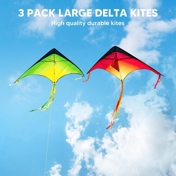 JOYIN Large Delta Kite Red, Green and Purple, Easy to Fly Huge for Kids and Adults with 262.5ft String, Large Delta Beach Kite for Outdoor Games and Activities - Image 6