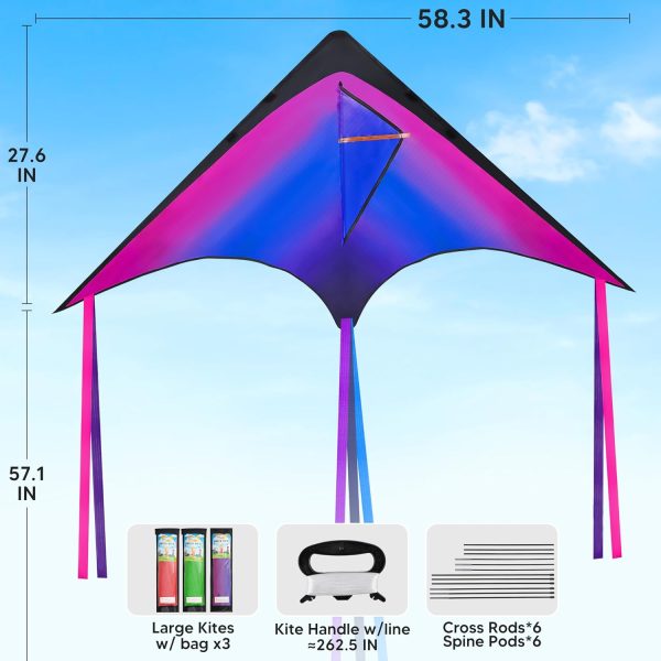 JOYIN Large Delta Kite Red, Green and Purple, Easy to Fly Huge for Kids and Adults with 262.5ft String, Large Delta Beach Kite for Outdoor Games and Activities - Image 7
